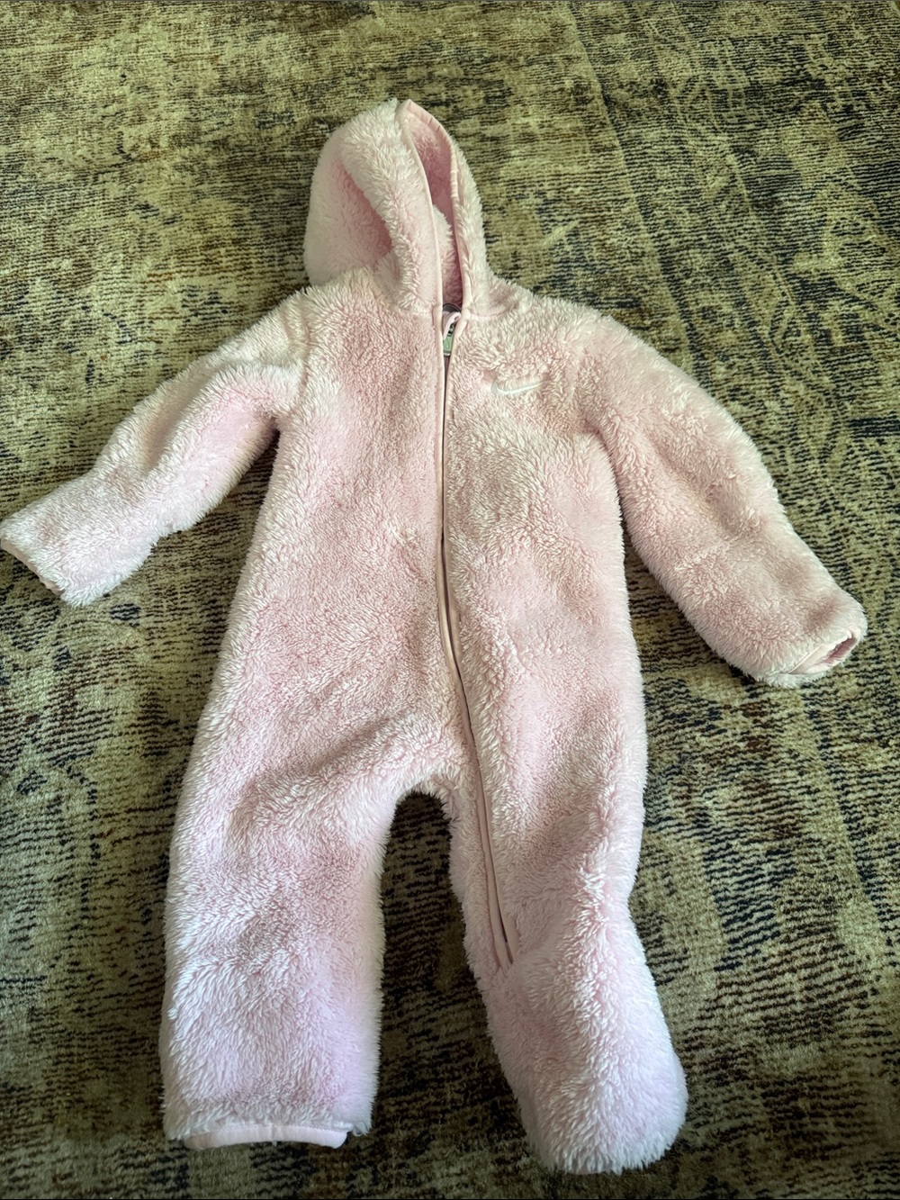 Nike Pink Plush Hooded Baby One-Piece Footie